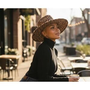 NWT - Olive and Pique Leopard Print Wool Fedora Hat Wide Brim One Size